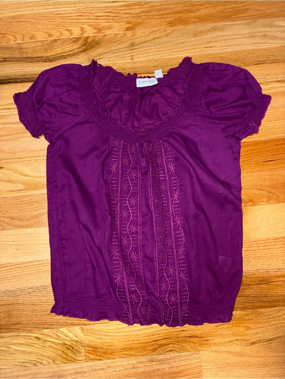 St. John's Bay Deep Purple Embroidered Short-Sleeve Blouse